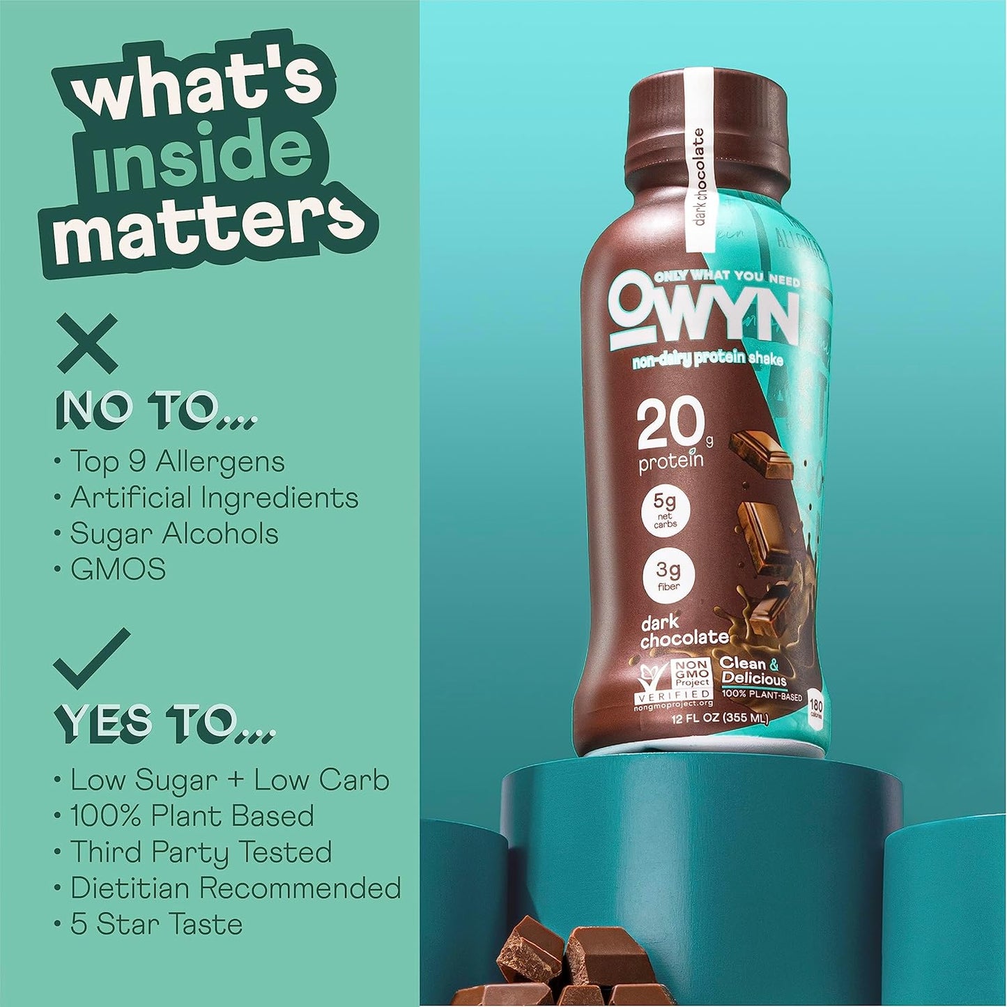 OWYN Only What You Need Plant Based Protein Shake, 20g Vegan Protein from Organic Pumpkin Seed, Flax, Pea Blend, Prebiotic Supplement, Superfood Greens, Gluten & Soy-Free (Variety Pack, 12 Pack)
