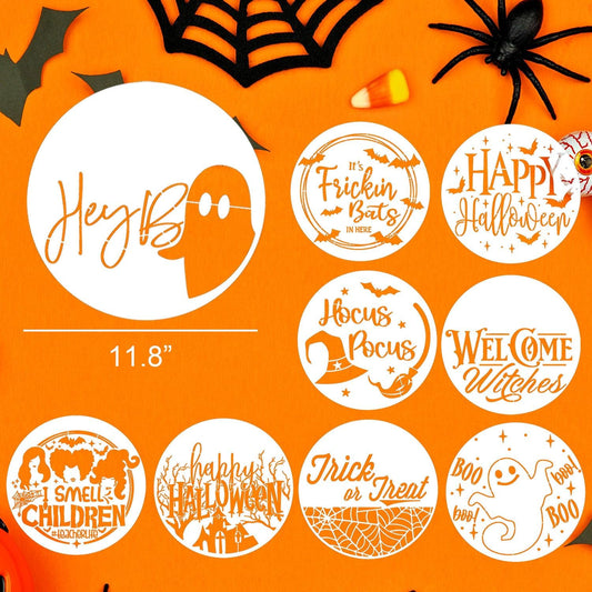 Halloween Stencils for Painting on Wood 12inch Round Halloween Stencil Hocus Pocus Ghost Templates for Wood Fabrics Door Wreath DIY Crafts Decor