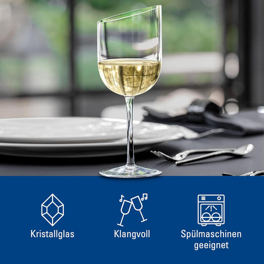 Villeroy & Boch NewMoon Set, 4 Pieces, Elegant, Modern Sloping White Wine, Crystal Glass, Transparent, Dishwasher Safe