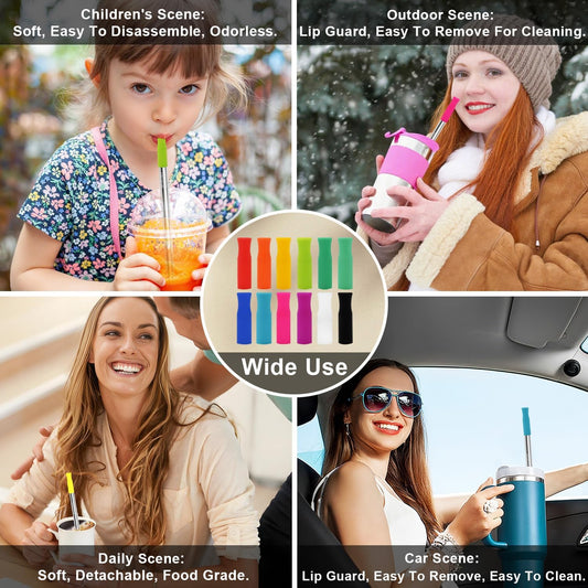 Newly Upgraded 8.5In Reusable Stainless Steel Straws Set 12 PCS with 12 Silicone Tips, 2 Straw Brush, 1 Storage Case, BPA Free, Eco-Friendly Metal Straws for 14, 20, 30 oz Tumbler,for Hot/Cold Drinks
