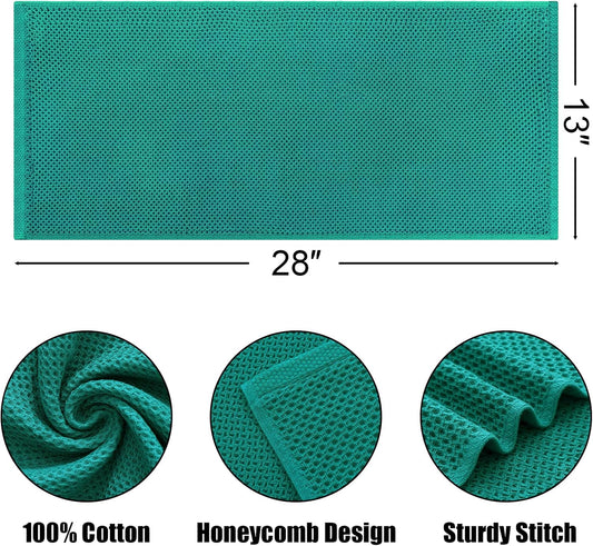 Kitinjoy 100% Cotton Waffle Weave Kitchen Towels, 4-Pack Super Soft and Absorbent Dish Towels for Drying Dishes, Kitchen Hand Towels, 13 in x 28 in, Teal