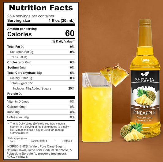 Syruvia Pineapple Syrup for Drinks 25.4 Ounces Pineapple Flavoring Syrup