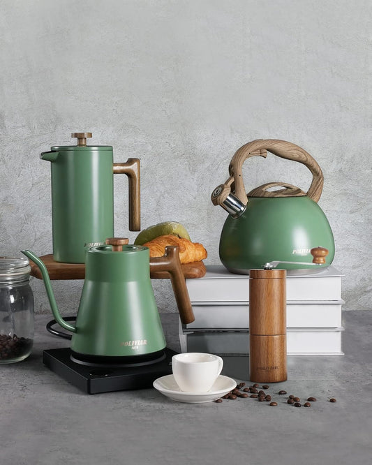 POLIVIAR Manual Coffee Grinder, Coffee Bean Grinder with Adjustable Ceramic Burr, Vintage Style Wooden Hand Coffee Grinder, Portable Burr Coffee Grinder with Brush and Spoon (JX2022-CG10)