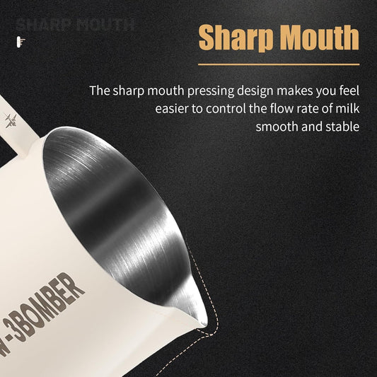 MHW-3BOMBER Milk Frothing Pitcher, 16oz/450ml Milk Frother Cup for Barista, SUS304 Stainless Steel Espresso Steaming Pitchers for Latte Art/Cappuccino/Coffee/Milk, P3028W-OS