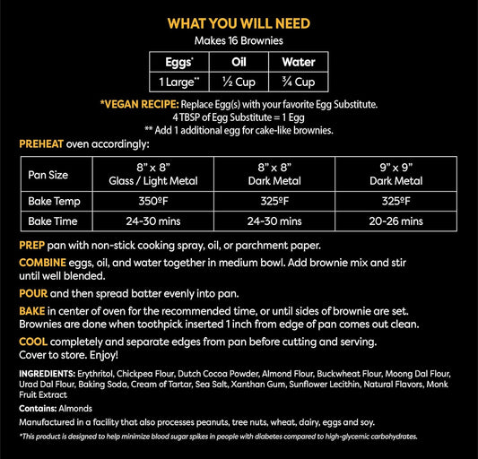 TruEats Brownie Mix: Diabetic Friendly, Protein & Fiber Rich, Low Glycemic & Gluten Free, No Sugar Added, Vegan Friendly, Dairy Free, Plant Based, Sweetened with Monk Fruit Sweetener