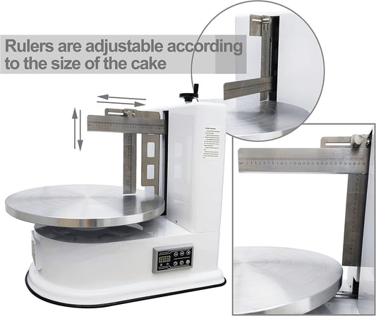 TECHTONGDA Cake Decorating Coating Machine Cream Spreading Automatic Frosting Turntable with Graduated Scraper for 4-16inch Cakes 40-180RPM Rotating Speed White