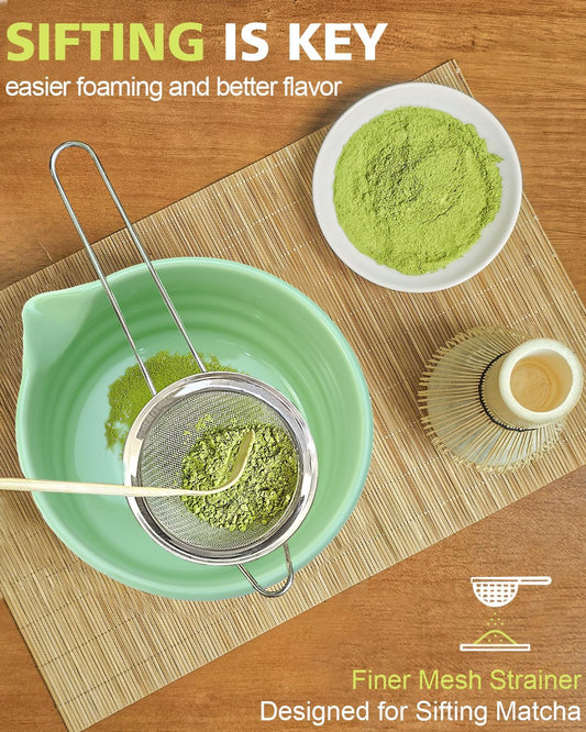 Matcha Whisk Set with Matcha Bowl, Matcha Whisk Holder Matcha Bamboo Whisk, Scoop, Sifter, Unique Gifts for Women Men Girl Friend Home Kitchen Decor(Light Green)