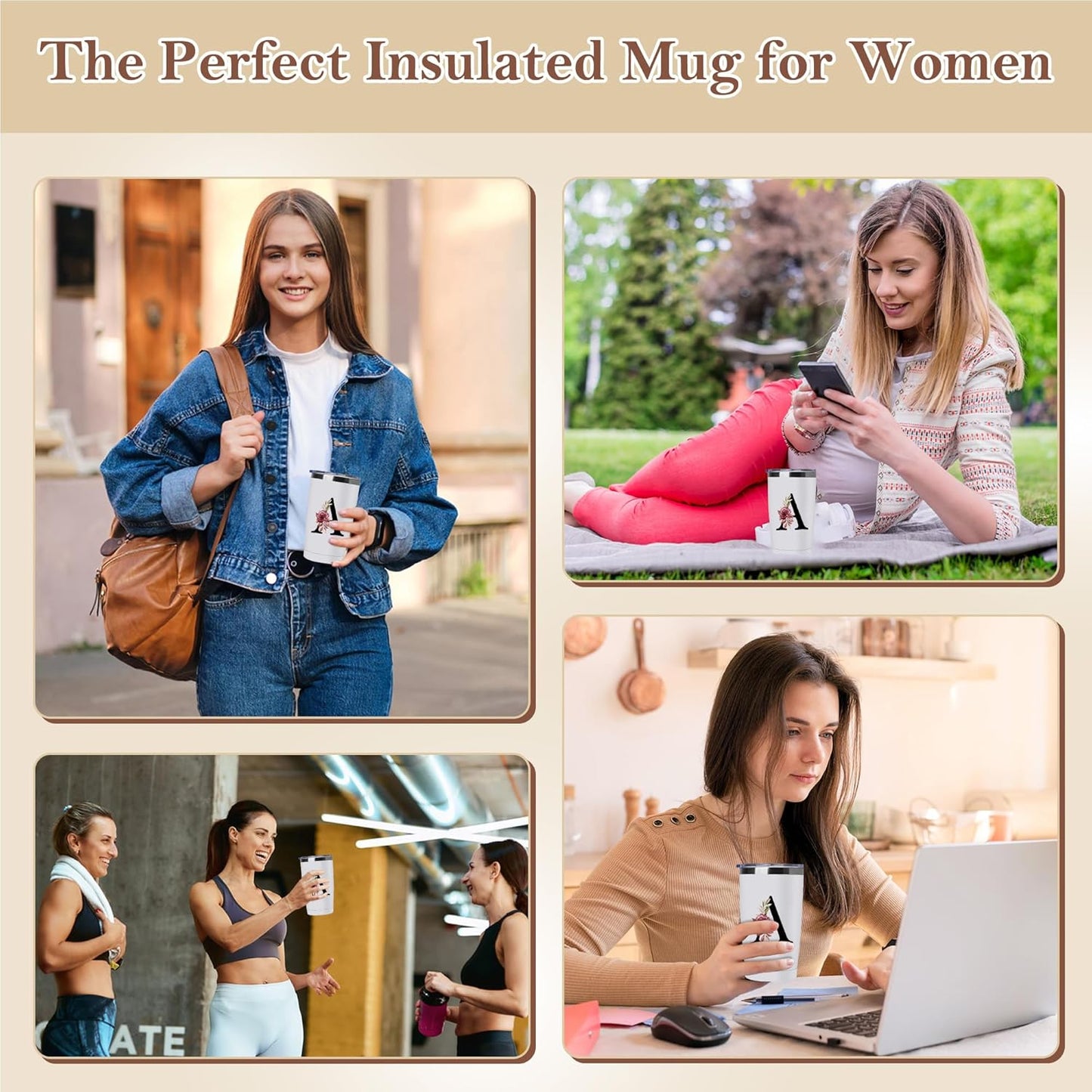 20 Oz Insulated Coffee Cup with Lid Car Tumbler Travel Mug Women House Warming Luxury Office Coworker Hostess Bachelorette Engaged Gifts Housewarming First Apartment Essential New Home Must Have