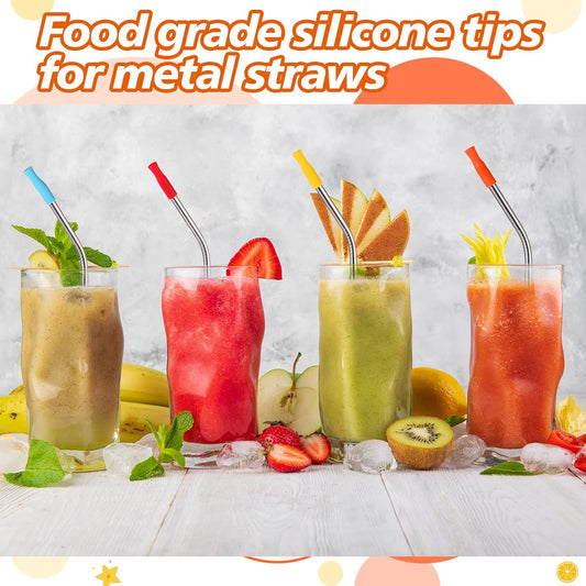 Zhehao 200 Pcs Silicone Straw Tip Multicolored Straw Tip Cover Reusable Silicone Cover Metal Tip for 6mm Outer Diameter Metal Stainless Steel, 11 Assorted Color