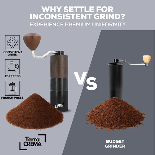 Manual Coffee Grinder With Stainless Steel Burr – Hand Coffee Grinder for Espresso Pour Over and French Press – Travel-Ready Design With Carry Case Brush and Blower