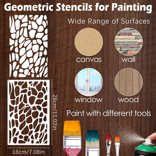 Yazhiji 8PCS Large Stencils for Geometric Painting, Reusable Geometric Painting Stencils Abstract Layering Stencil for Painting on Wood Canvas Furniture Floor Decor DIY Supplies