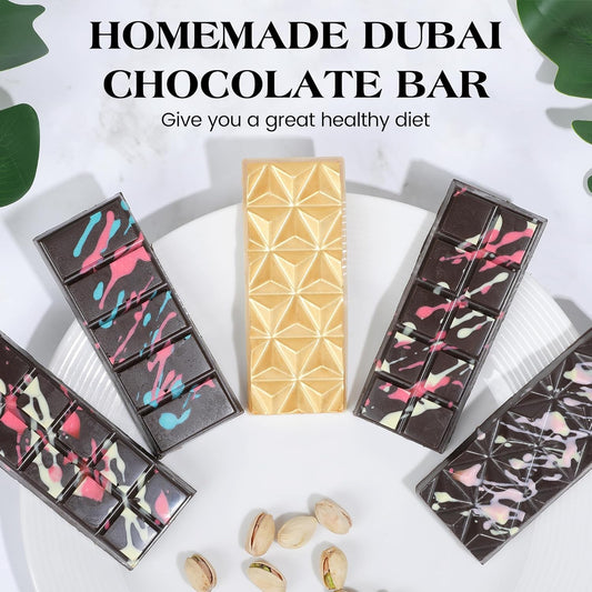 1 Pc Chocolate Bar Mold Deep Dubai Stuffed Silicone Molds for Filling Knafeh Pistachio Chocolate Bar and Wax Melts Rectangle Thick Candy Bar Molds Break Apart (10 Snap)