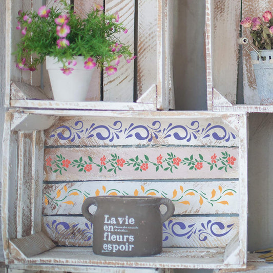 NAKLEO Painting Stencil for Crafts A5 5.9” x 8.3”, Border Flower Plant Pattern, Reusable Plastic DIY & Scrapbooking Drawing Template, Decoupage Art Home Decor, Wall Wood Fabric Furniture