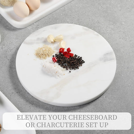 Koville African Natural Marble Cutting Board for Kitchen, 11inch Round Hand Crafted Marble Slab for Cheese, Charcuterie, Pastry Board - Wedding Gift, House Warming Gift(OYSTER WHITE)