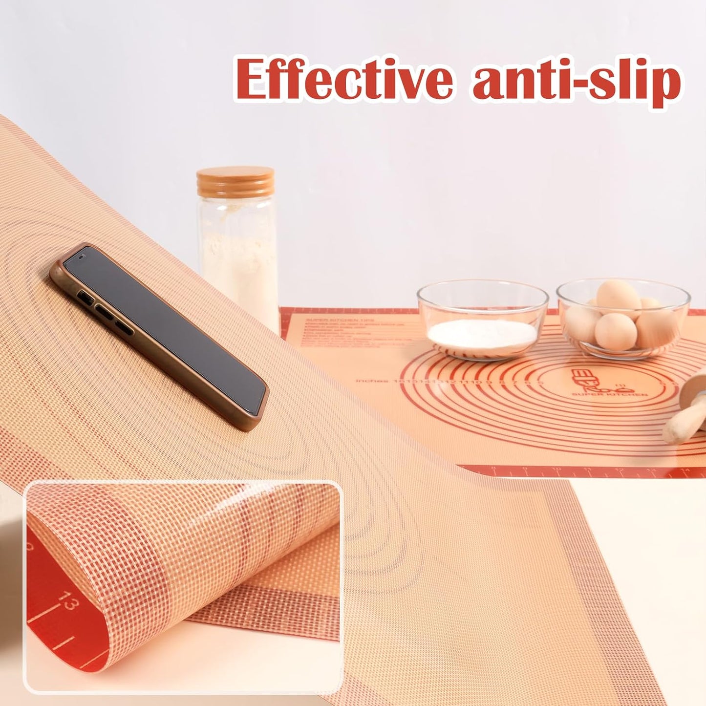 Non-slip Silicone Pastry Mat Extra Large with Measurements 36''By 24'' for Baking Mat, Counter/Dough Rolling/Oven Liner/Fondant/Pie Crust(Red)