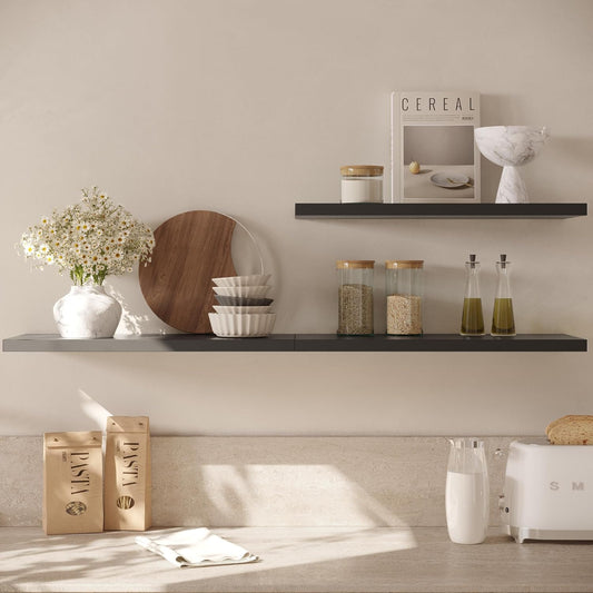 Wall Shelf Set of 3, Black Floating Shelves 24 in W x 10 in D x 1 in H, Wooden Floating Wall Shelf with Invisible Brackets for Living Room/Bedroom/Bathroom/Kitchen Storage and Decor