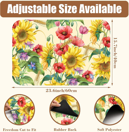 Yellow Sunflower Cornflower Coffee Mat Absorbent Dish Drying Mat for Kitchen Counter Hide Stain Rubber Backed Coffee Bar Accessories Fit Under Espresso Machine 15.7 x 23.6 Inch