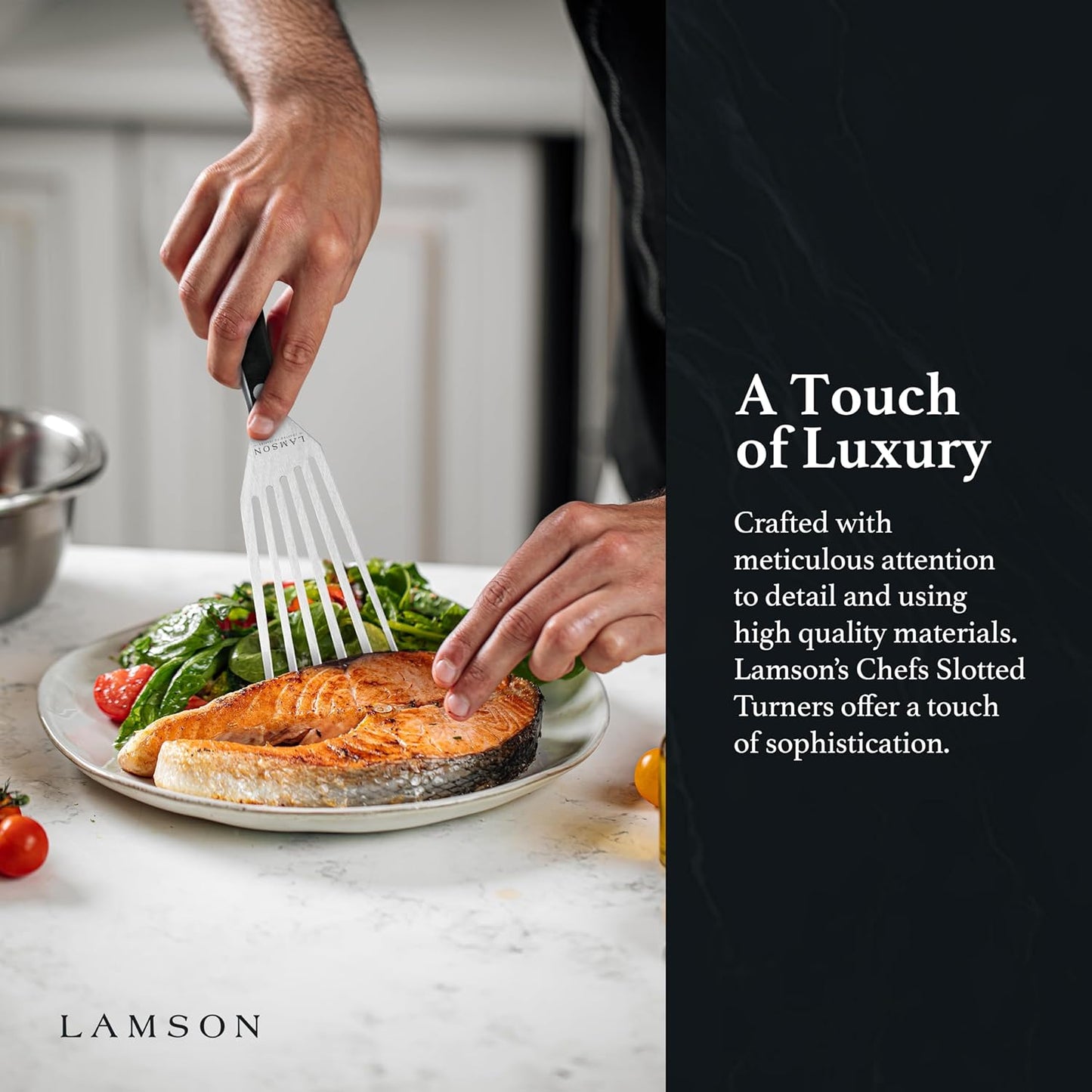 Lamson 3' x 6" Chef's Slotted Turner with Walnut/POM Handle - Right-Hand (Black)