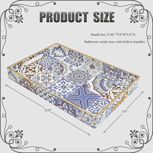 Spsyrine Bathroom Vanity Tray with Handles for Dresser Tops, Countertop, Perfume Decorative Tray, 11.8” * 7.87” *1.37” C1