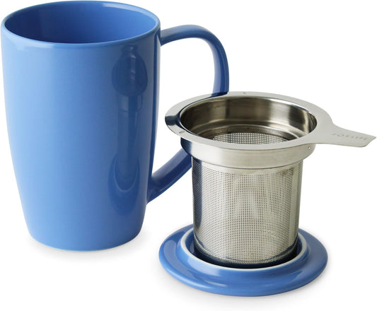 FORLIFE Curve Tall Tea Mug with Infuser and Lid, 15-Ounce, Blue