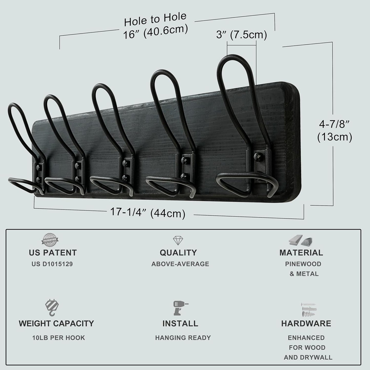 Dseap Coat Rack Wall Mounted - Heavy Duty Farmhouse Rustic Wall Coat Hanger With 5 Wire Hooks for Clothes Hat Jacket Towel, RusticWire, G25A, Black