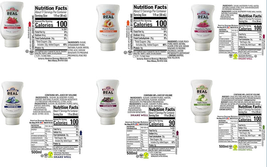 ReĆ l Fruit Infused Flavoring Syrup Variety - Strawberry, Raspberry, Peach, Blueberry, Black Cherry, Crisp Apple (Pack of 6, 16.9 FL OZ Bottles)