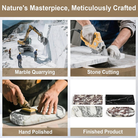 Natural Marble Vanity Tray - Moujings Genuine Marble Perfume Tray for Bathroom Decor, Stone Bathroom Vanity Organizer Tray for Kitchen Counter, Candles, Jewelry, Coffee, Makeup, Key