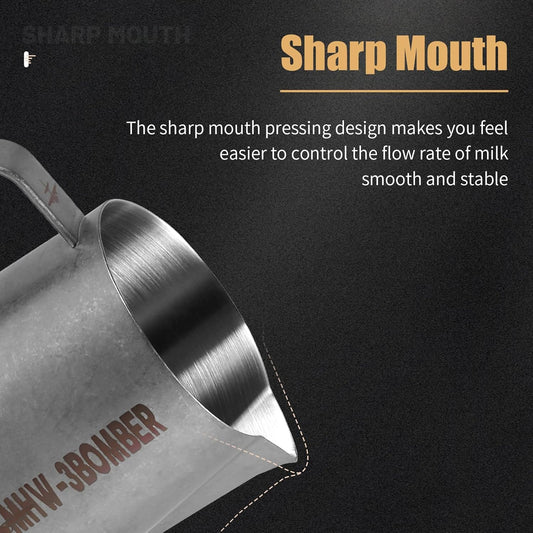 MHW-3BOMBER Milk Frothing Pitcher, 16oz/450ml Milk Frother Cup for Barista, SUS304 Stainless Steel Espresso Steaming Pitchers for Milk/Coffee/Latte Art, P3027SS-OS