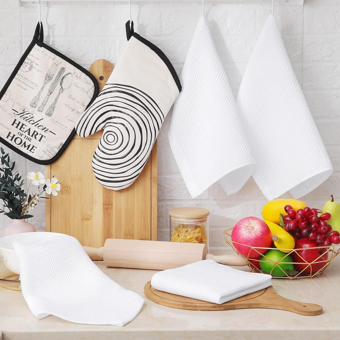 Homaxy 100% Cotton Waffle Weave Kitchen Dish Cloths, Ultra Soft Absorbent Quick Drying Dish Towels, 12 x 12 Inches, 18-Pack, White