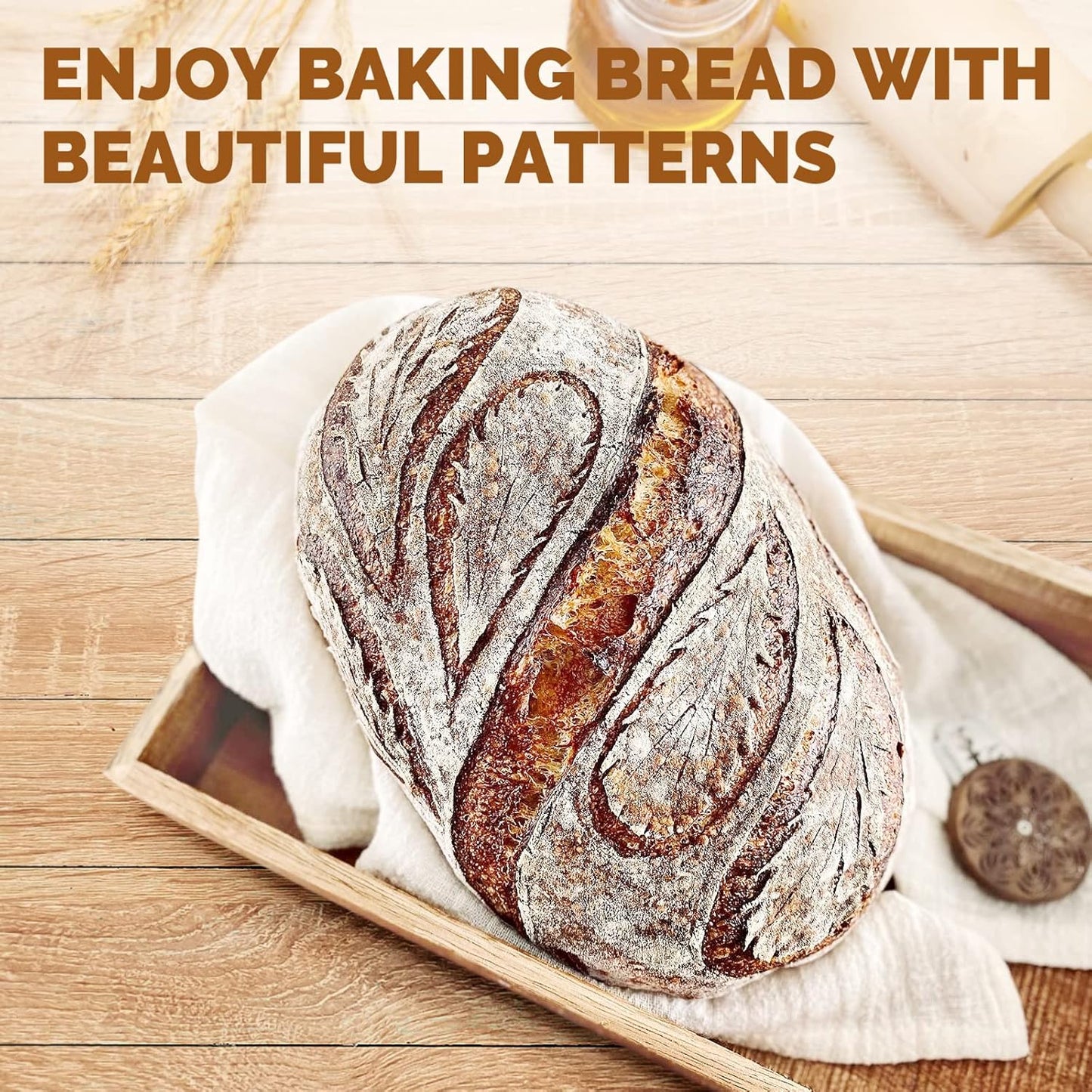 Rorecay Banneton Bread Proofing Baskets Set of 2, 10 Inch Oval Cane Sourdough Bread Rising Basket Bowls with Sourdough Bread Lame Dough Scraper Basting Brush for Sour Dough Proofing Fermentation
