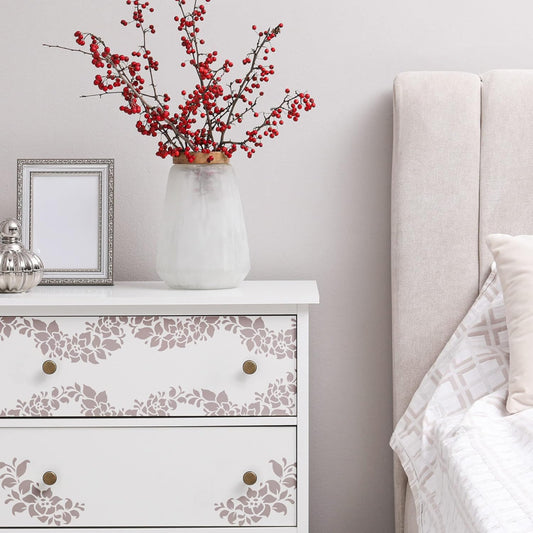 NAKLEO Painting Stencil for Crafts A4 8.3” x 11.8”, Flowers Frame Floral Pattern, Reusable Plastic DIY & Scrapbooking Drawing Template, Decoupage Art Home Decor, Wall Wood Fabric Furniture