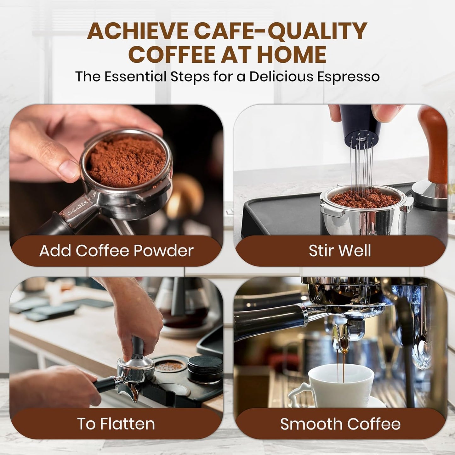 Espresso Accessories Kit โ WDT Distribution Tool & 58mm Espresso Dosing Funnel for Baristas โ 0.35mm Needle Stirrer with Extra Replaceable Needles, Handle & Storage Pouch