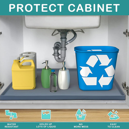 URMONA Waterproof Silicone Under Sink Mat 37'' x 22'' Shelf Liner for Kitchen and Bathroom, Cabinet and Counter Protector, Storage and Organizers, Litter Mat, Pet Cat Puppy Essentials(Black)
