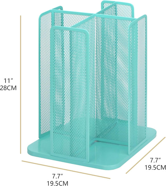 Annova Paper/Plastic Cup and Lid Holder Plastic Storage Organizer, 360°Rotating Coffee Mup Dispenser with 4 Compartments, Multifunctional Storage Rack for Home, Office, Bar, Coffee Shop (Turquoise)