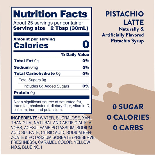 Jordan's Skinny Syrups Sugar Free Coffee Syrup, Pistachio Flavor Drink Mix, Zero Calorie Flavoring for Chai Latte, Protein Shake, Food & More, Gluten Free, Keto Friendly, 25.4 Fl Oz, 1 Pack