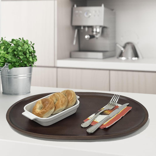 Woodard & Charles Extra Large Oval Serving Tray – Walnut-Stained Wood Platter for Kitchen, Dining, Parties & Home Décor