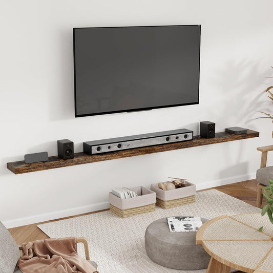 Heimlove 55 Inch Floating Shelves for Wall 8 Inch Deep Rustic Brown Shelves Set of 2,Wall Mounted Rustic Wood Long Floating Shelf,Large Extra Display & Storage Shelf with Invisible Brackets