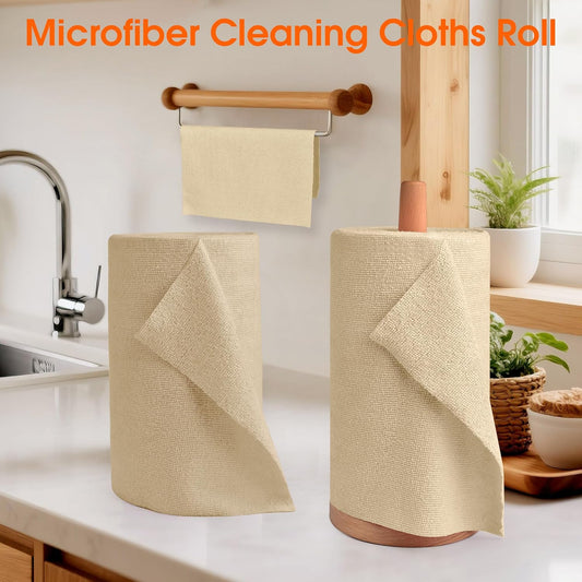 Roll of Microfiber Cleaning Cloth โ100 Pack, Tear Away Microfiber Towels, Reusable, Washable, Scratch-Free, Kitchen Towels for Car, Home, Kitchen, Glass, Dishes(Wheat Beige)