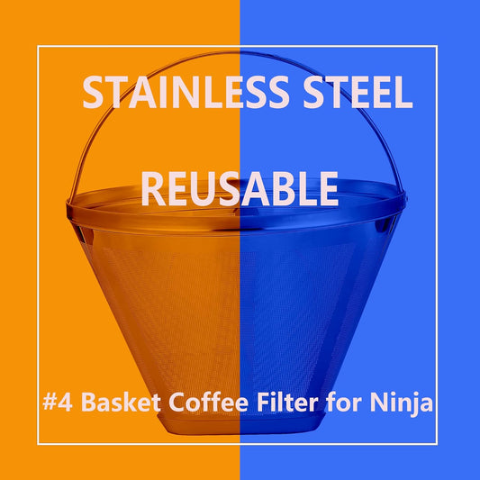 Reusable #4 Cone Coffee Filters for Ninja Dual Brew Pro Coffee Makers,Compatible with Ninja CFP301 CFP201,8-12 Cup Stainless Steel Basket