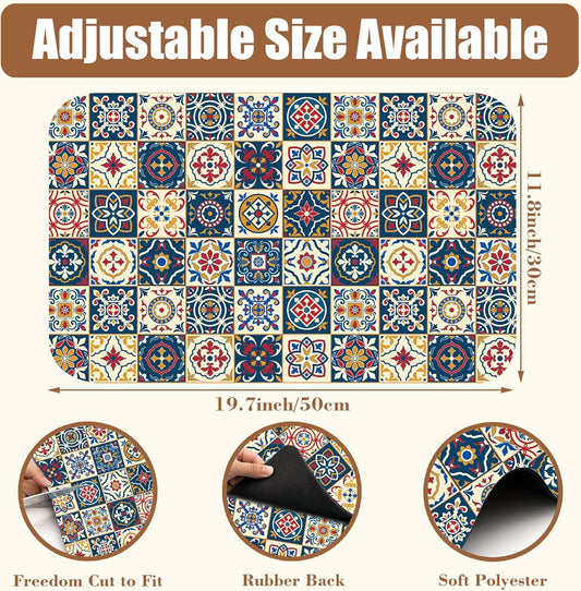 Dish Drying Mat Moroccan Tile Coffee Bar Mat for Countertop Absorbent Rubber Backed Hide Stain Dish Drainer Rack Pad Coffee Maker Espresso Machine Dining Room Decoration 11.8 x 19.7 Inch