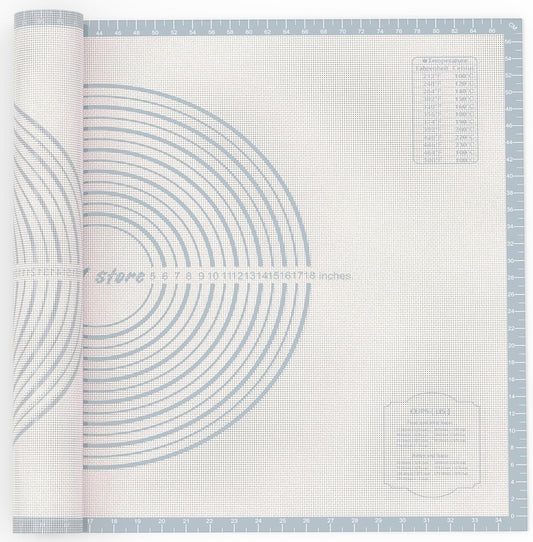 26 * 16 inches White grey, Non-Slip Silicone Baking Sheets - Baking Mat with 0.7mm Thickness - Non-Stick Pastry & Cookie Mat for Kitchen Counter for Rolling Out Dough with Measurements.