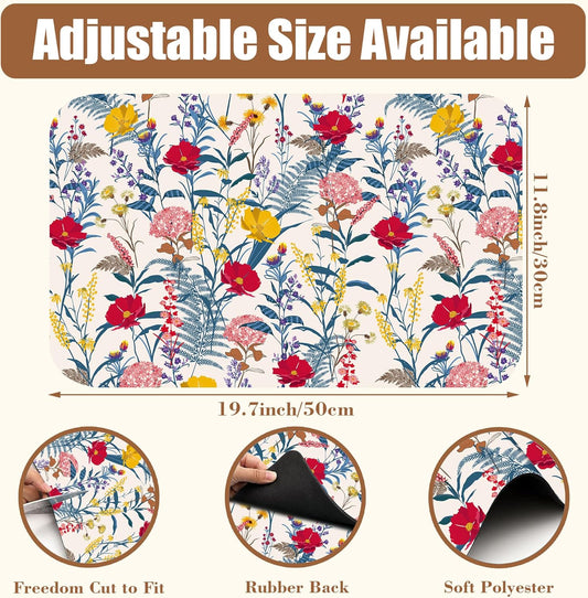 Botanical Dish Drying Mat Spring Flowers Coffee Bar Mat for Countertop Absorbent Rubber Backed Hide Stain Dish Drainer Rack Pad Espresso Machine Cafe Table Dining Room Decor 11.8 x 19.7 Inch