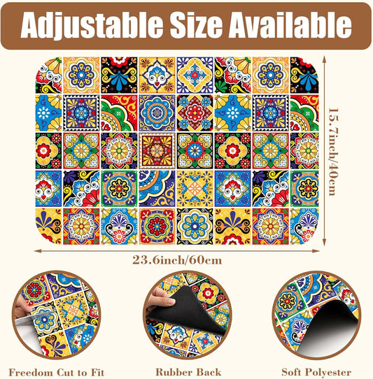Talavera Mexican Tiles Dish Drying Mat for Kitchen Counter Bar Mat Hide Stain Absorbent Rubber Backed Coffee Mat Maker Espresso Machine Bar Accessories 15.7 x 23.6 Inch