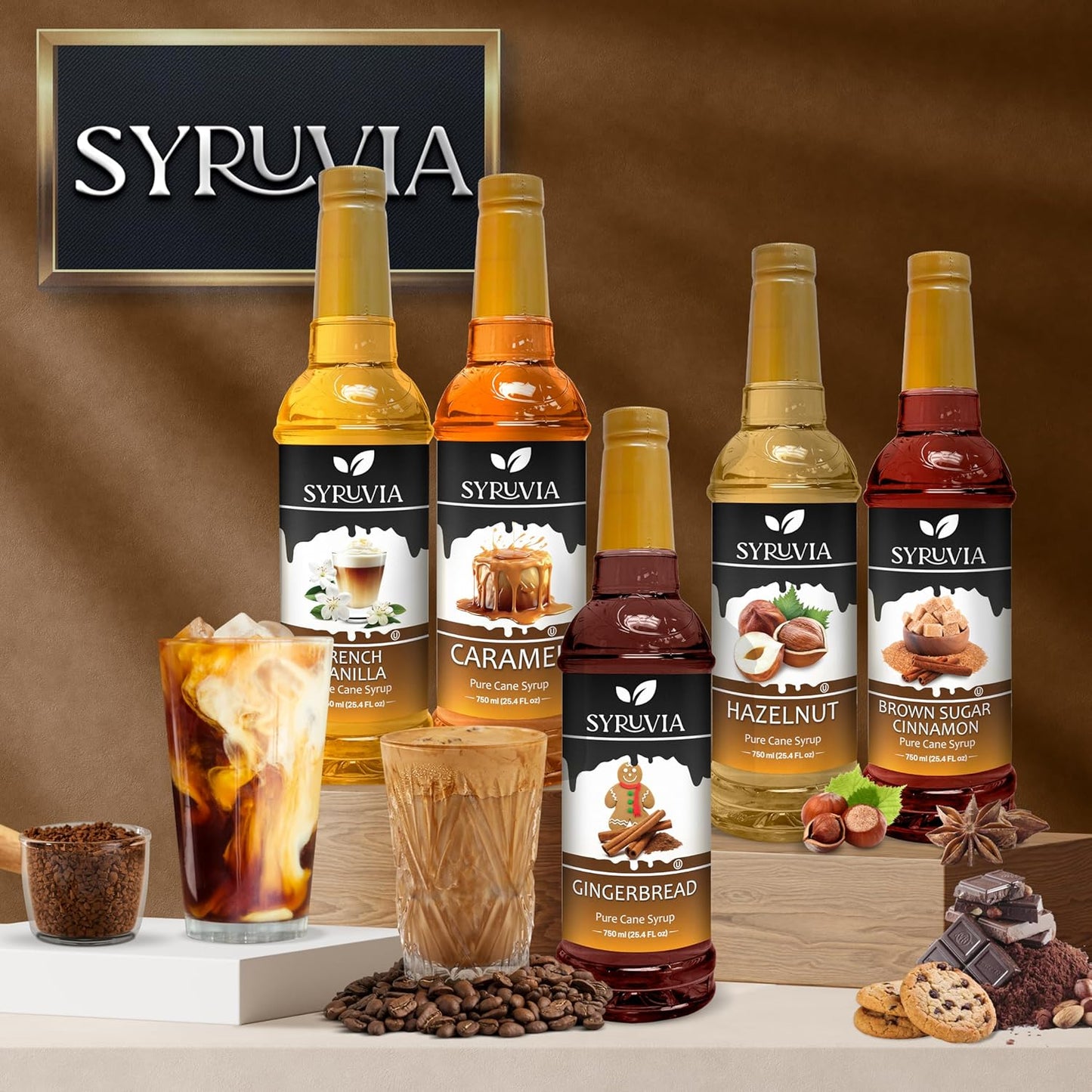 Syruvia Peanut Butter Cup Syrup for Coffee, Sweet Coffee Flavoring, 25.4 fl oz, Kosher, Gluten Free, Perfect for Lattes, Smoothies, Shakes, Drinks, Desserts, and More.