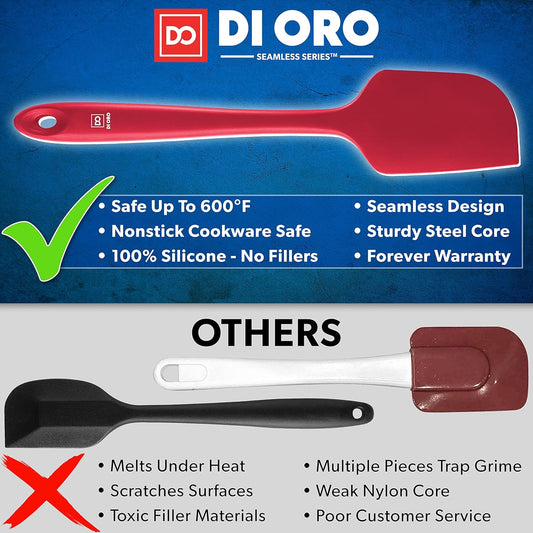 di Oro Living Silicone Spatula Set - 3-piece 600F Heat-Resistant Baking Spoon & Spatulas - Ergonomic Easy-to-Clean Seamless One-Piece Design - Pro Grade Non-stick Rubber with Stainless Steel S-Core Technology! (Red)