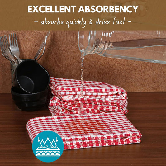 Native Fab 12 Pack Gingham Check Kitchen Towels 16"x26" - Mini Plaid Cotton Dish Towels Washable - Absorbent Tea Towel, Soft Hand Towel with Hanging Loop, Dish Cloth Set - Red White