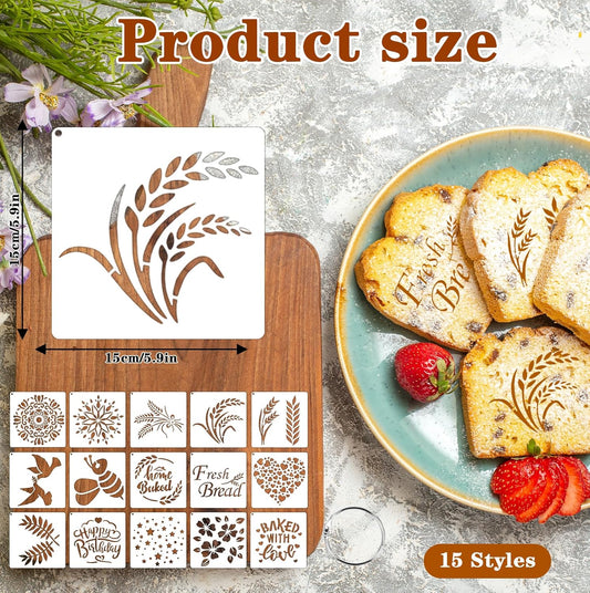 15Pcs Bread Stencils for Sourdough, Cake Stencils Mold Set for Bakery Supplies, Stencil Template for Bread Making Accessories, Gifts for Sourdough Bakers, Pie, Cookie birthday for Decorating(5.9*5.9in