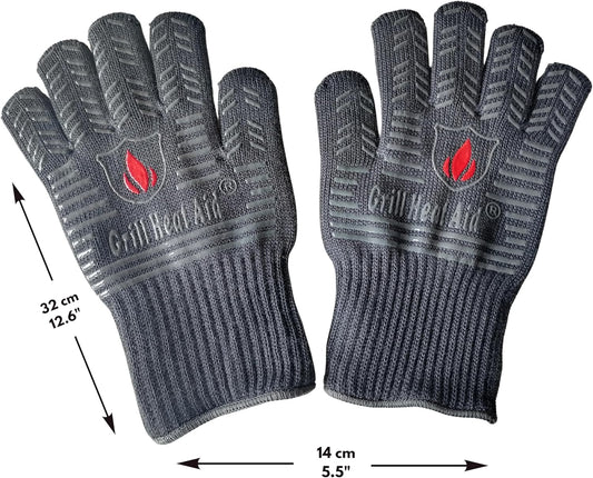 GRILL HEAT AID BBQ Grill Gloves Heat Proof for Grilling – Fireproof 1472°F Heat-Resistant Grill Mitts for Outdoor Barbecue and Smoker, Campfire, Fire Pit, Oven Glove with Fingers for Baking Pizza