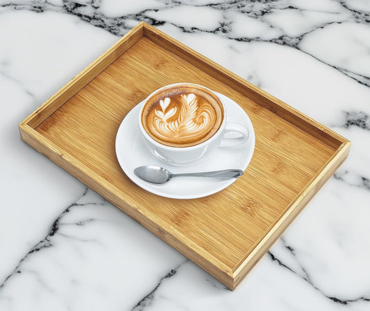 Bam & Boo - Natural Bamboo Serving Tray Modern Rectangular - for Food, Drinks, Decor, Vanity in Home, Kitchen, Bathroom, Coffee Table, Bed(Medium, 13” x 9" x 1.2")