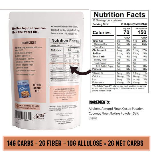 Sweet Logic Keto Baking Mix - Fudge Brownie - Gluten-Free - Dairy Free - Diabetic-Friendly - High Protein - Allulose - Stevia - Low Sugar - Low Carb - Quick 20-Minute Prep (1-2G Carbs Per Serving)